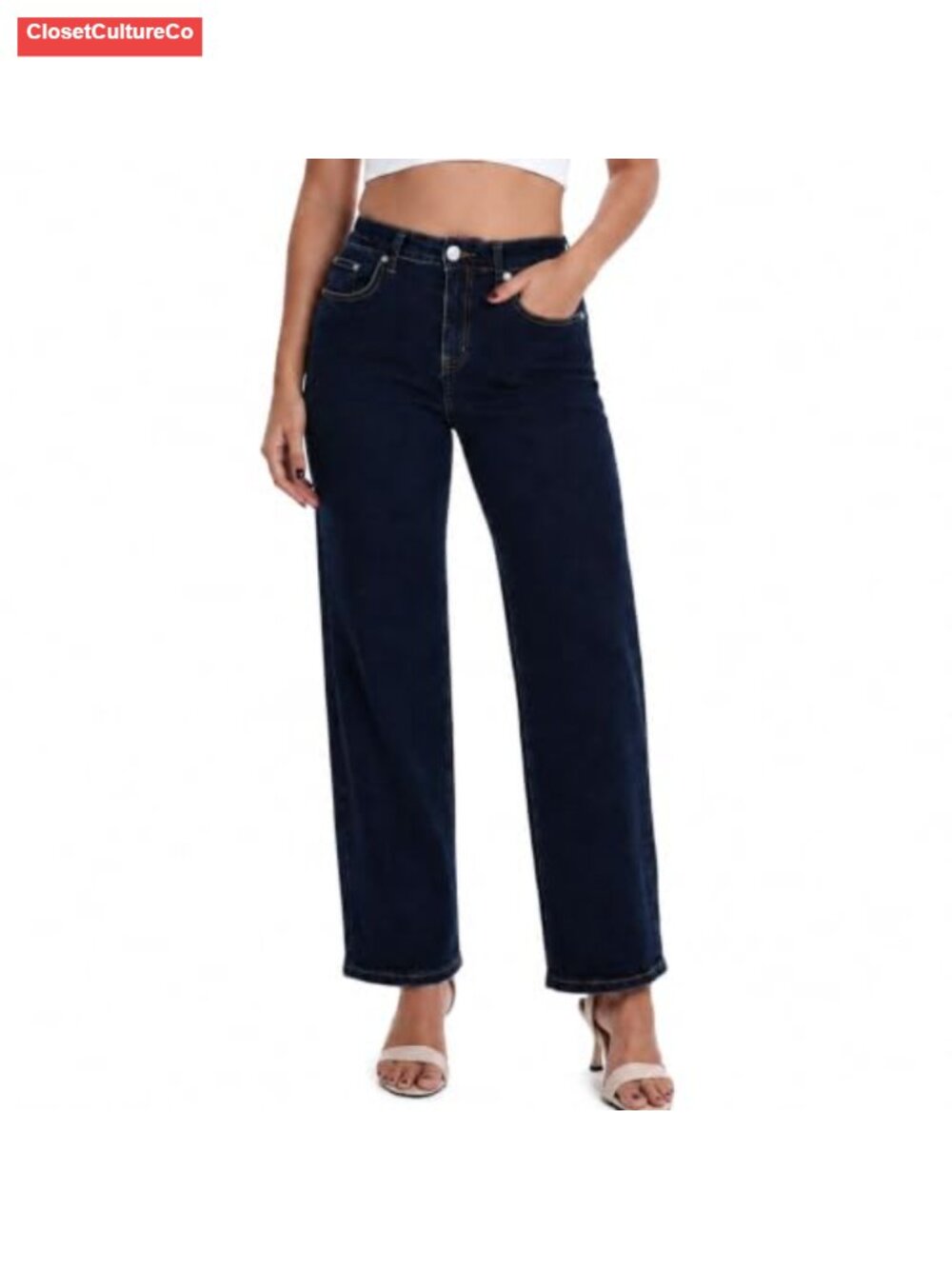 High Waisted Straight Leg Stretch Denim Jeans Wide Leg Women's